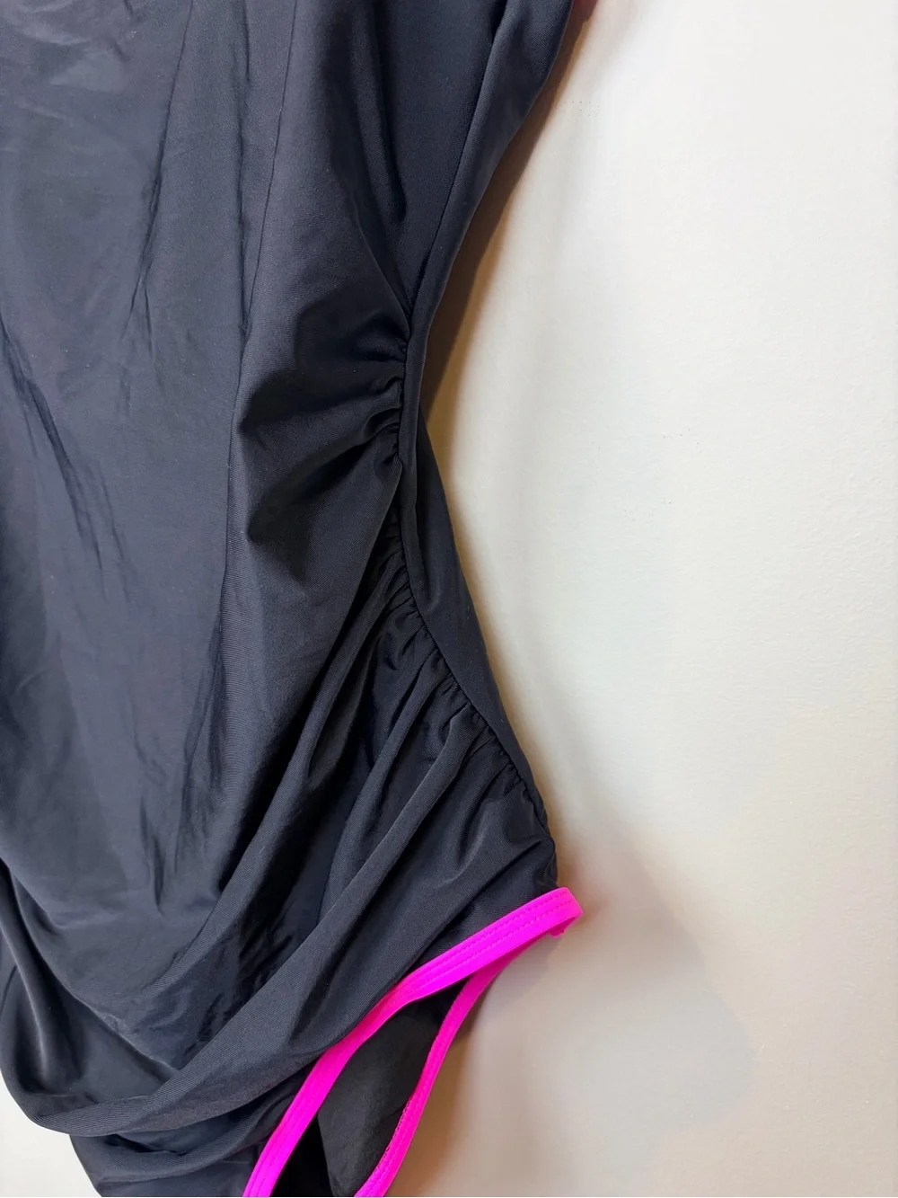 Eomenie‎ One Piece Swimsuit XL Black Pink Ruched Tummy Control NWT